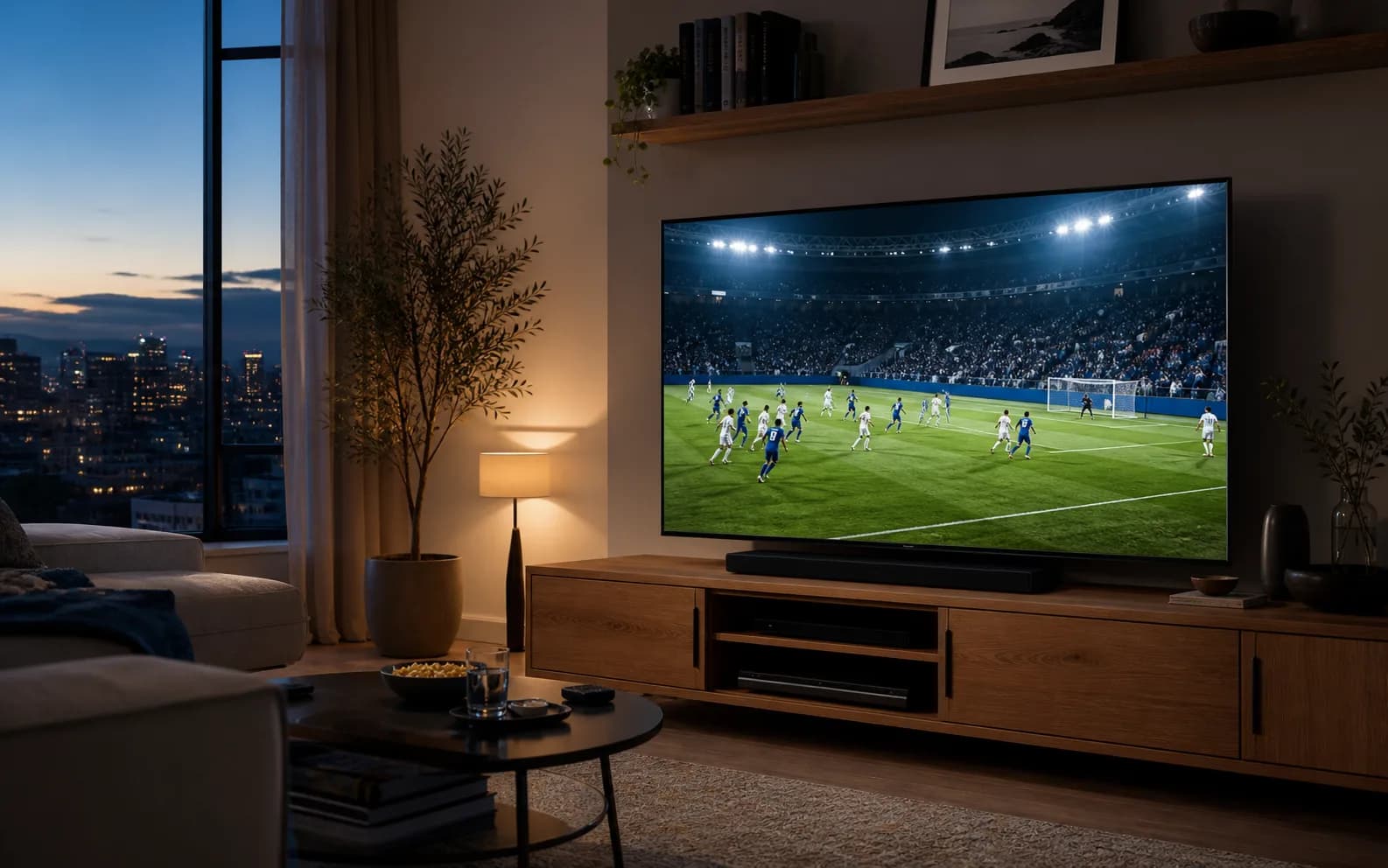 Modern living room television setup for EagleCast TV IPTV streaming